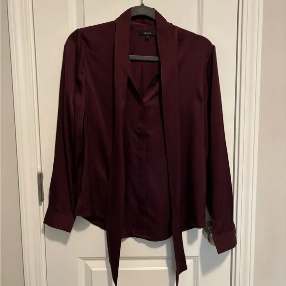 Quince Washable Stretch Silk Tie Neck Blouse in Wine Tasting size S - Picture 4 of 8